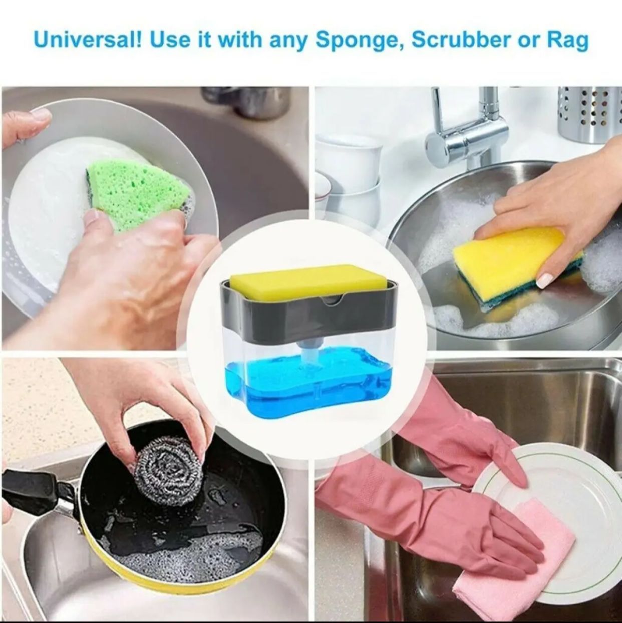 2-in-1 Pump Soap Dispenser and Sponge Caddy For Dish