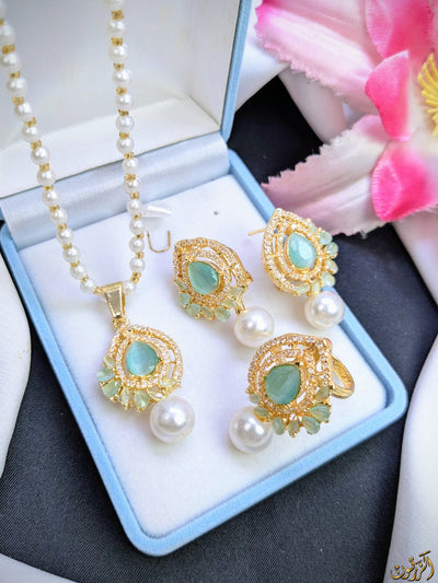 Zircon 3 in 1 Set With Pearl Chain