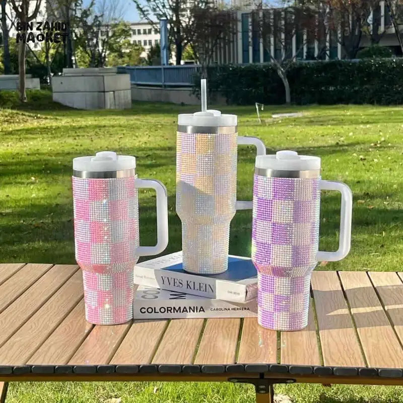 40oz Rhinestone-Encrusted Checker Insulated Tumbler