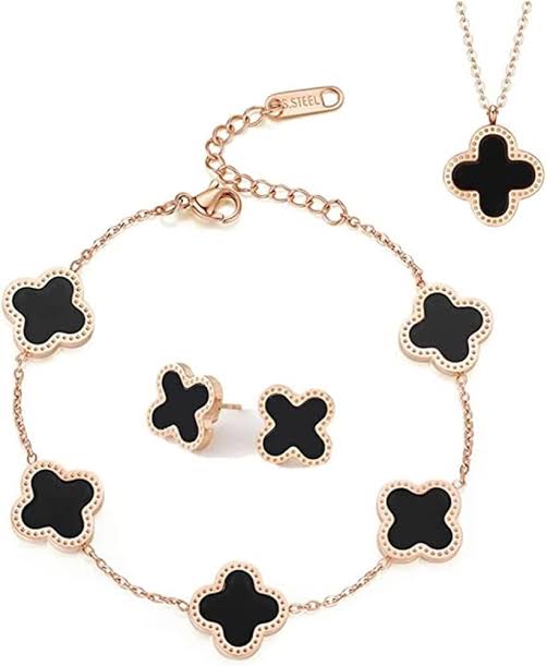 Four Leaf Style Necklace, Earrings and Bracelet Set