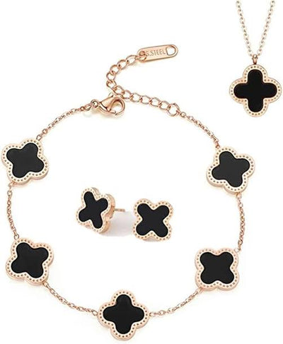 Four Leaf Style Necklace, Earrings and Bracelet Set