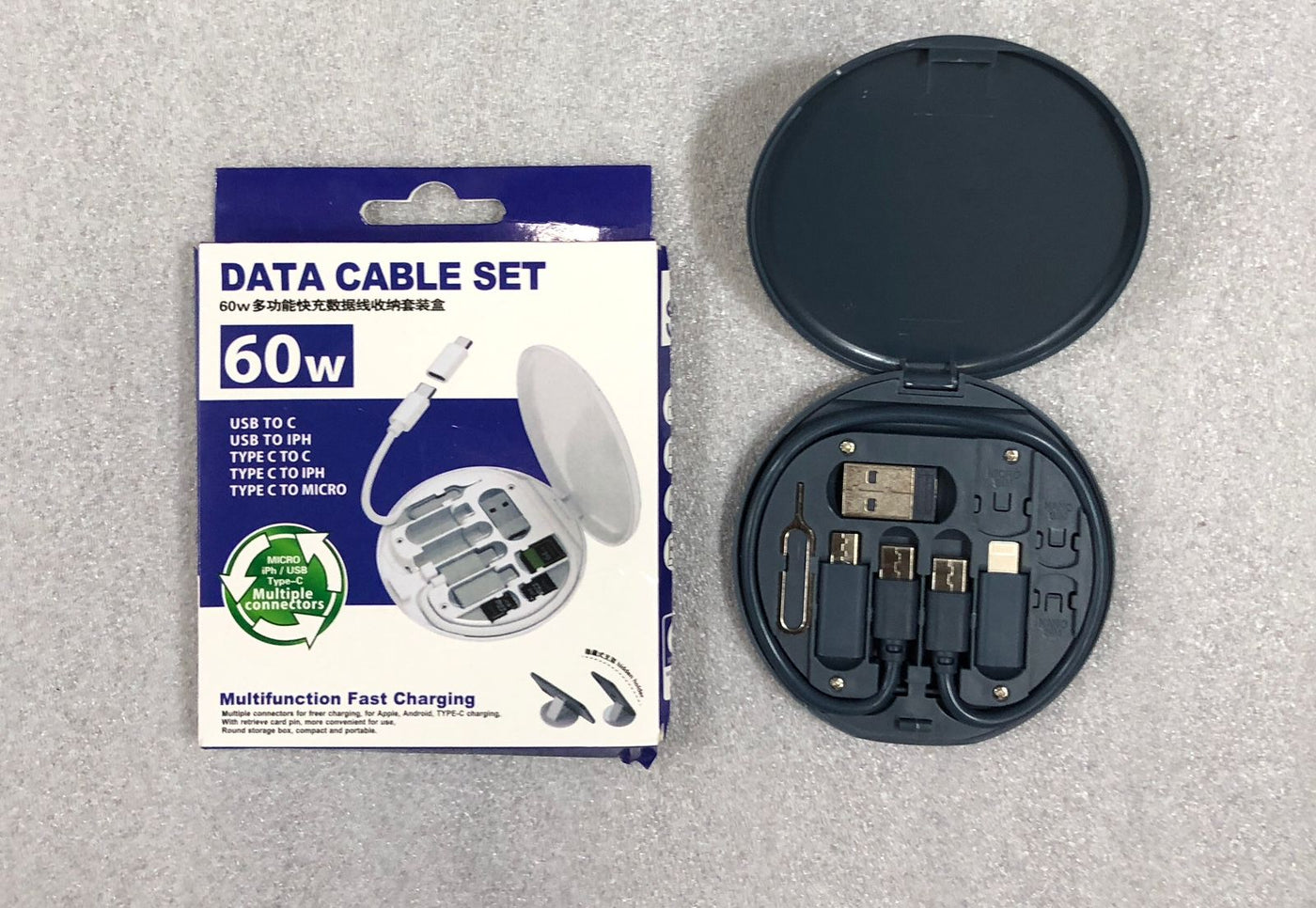 Multifunctional Data Cable Set 60w Fast Charging Cable For Android & Iphone