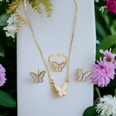 4-Piece Trendy Butterfly Shape Jewelry Set with Bracelet, Earring, Necklace and Ring