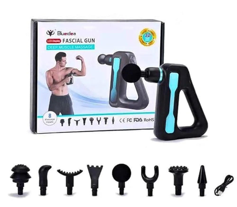 KK Trader | Blueidea LCD Display Fascial Gun - Deep Muscle Massage Gun with 8 Interchangeable Heads