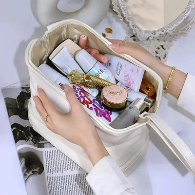 Double Layer Leather Cosmetic Pouch
