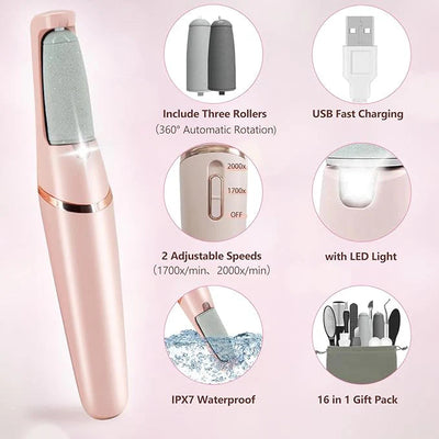 Electric Foot Callus Remover – Dual Roller Pedicure Tool for Dead Skin & Heels - (Foot Cream and Moisturizing Socks Free)