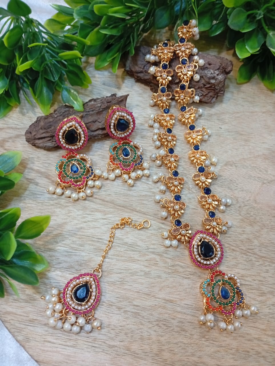 Noratan mala with Earrings and Tika