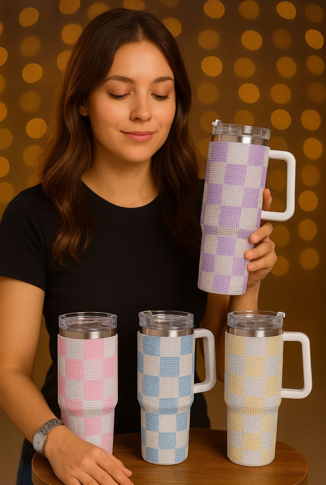 40oz Rhinestone-Encrusted Checker Insulated Tumbler