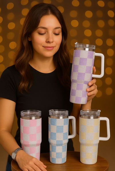 40oz Rhinestone-Encrusted Checker Insulated Tumbler