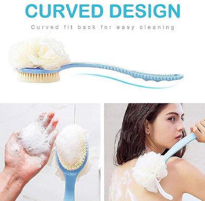 New 2 in 1 Long Handle Bath Body Brush Body Brush with Soft Loofah Bristles gubb Body Wash Brush Back Scrubber