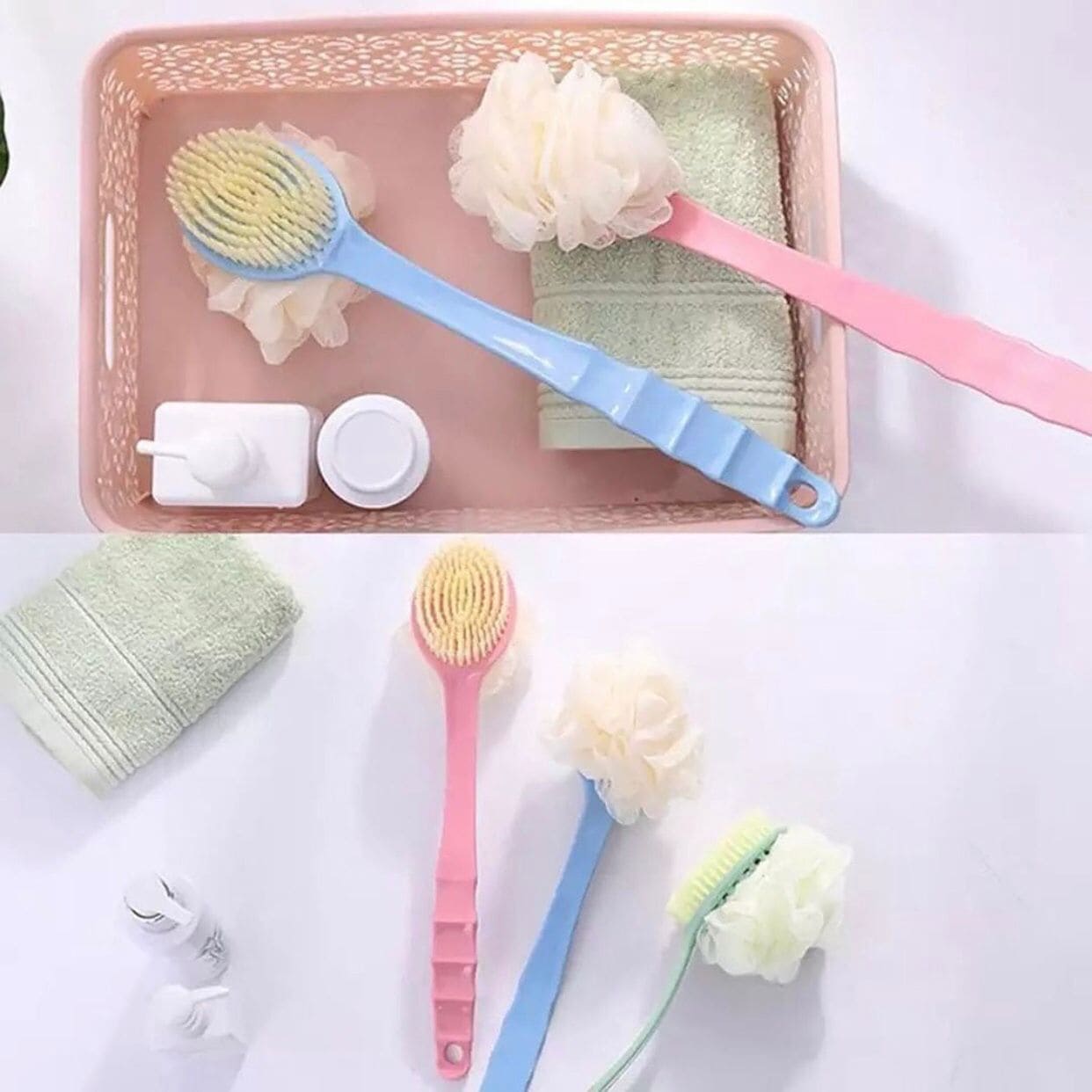 2 In 1 Bathing Scrubbing Long Handle Shower Body Brush