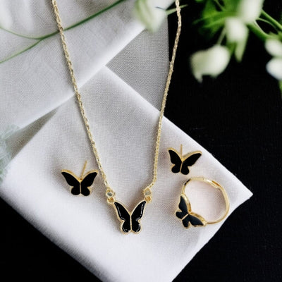 4-Piece Trendy Butterfly Shape Jewelry Set with Bracelet, Earring, Necklace and Ring