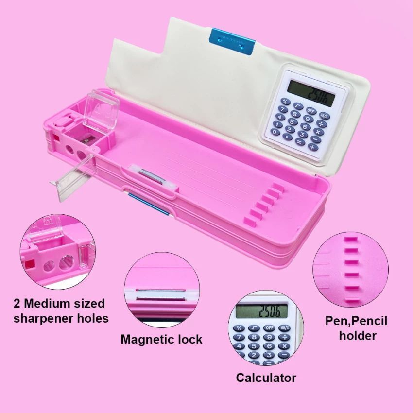 Double Sided Magnetic Double Sharpener with Rotating Extra Calculator Pencil Box