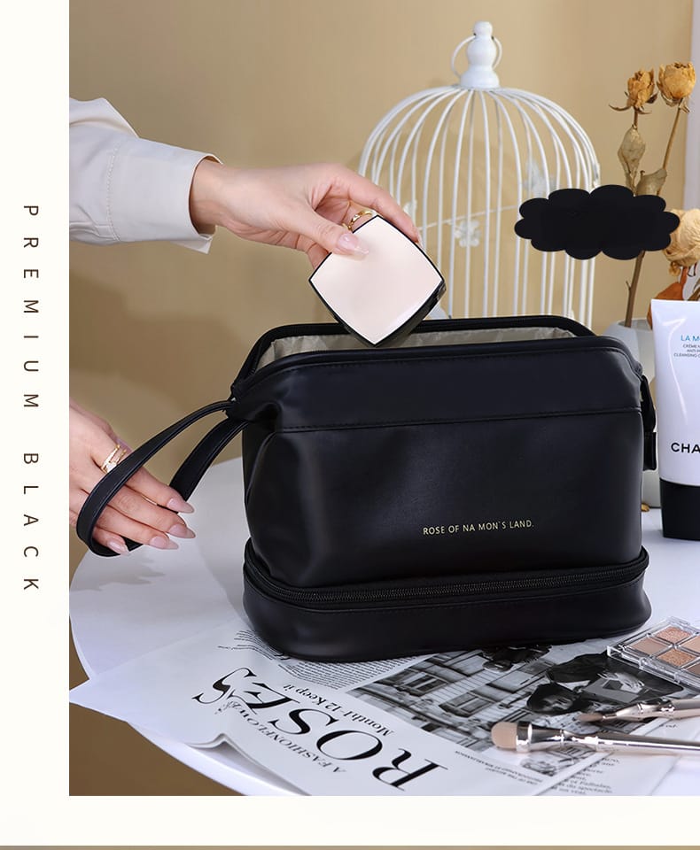 Double Layer Leather Cosmetic Pouch