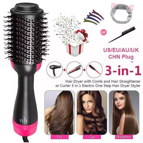 3-In-1 Hot Air Brush Original One Step Hair Dryer & Styler And Volumizer - (Ice Roller Free)