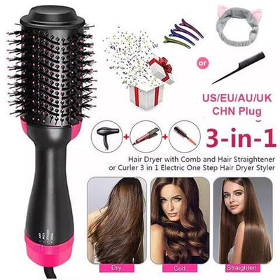 3-In-1 Hot Air Brush Original One Step Hair Dryer & Styler And Volumizer - (Ice Roller Free)