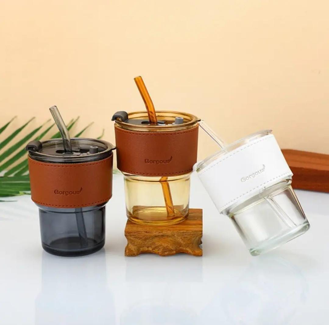 Portable Bamboo Shaped Glass Water Cup, Beautiful Straw Cup with Lid