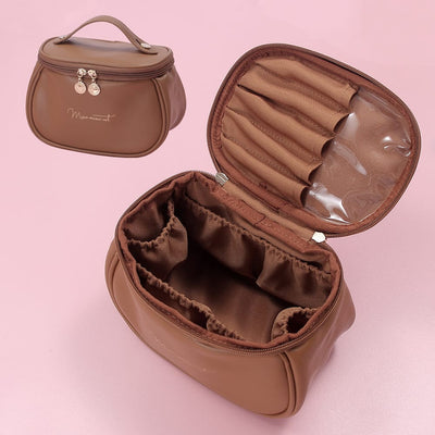 Elegant Double-Zip Cosmetic Organizer Bag with Brush Holder