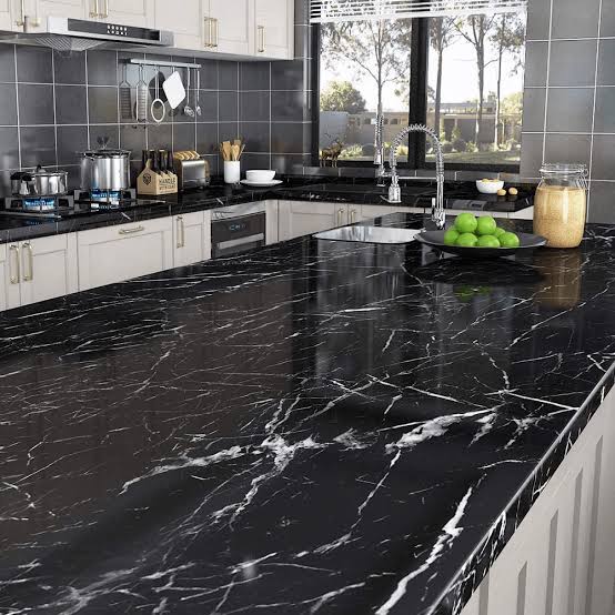 Self Adhesive Black And White  Marble Sheet for Kitchen - Anti Oil and Heat Resistant Wallpaper