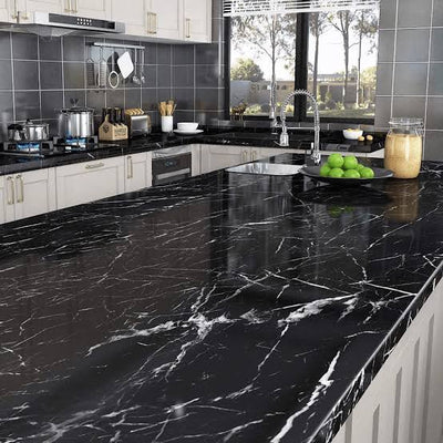 Self Adhesive Black And White  Marble Sheet for Kitchen - Anti Oil and Heat Resistant Wallpaper