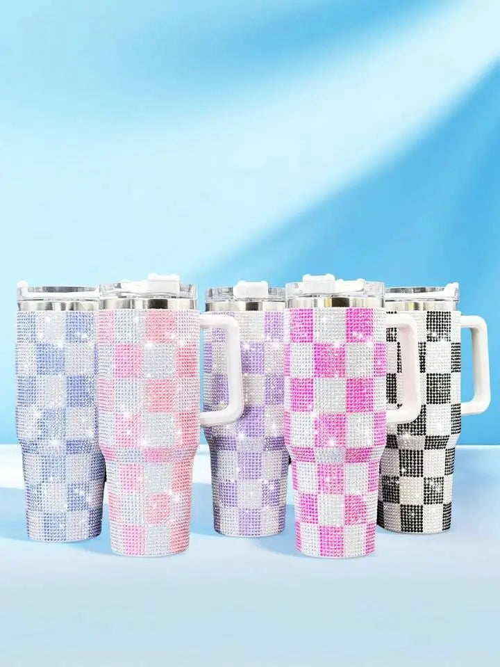 40oz Rhinestone-Encrusted Checker Insulated Tumbler