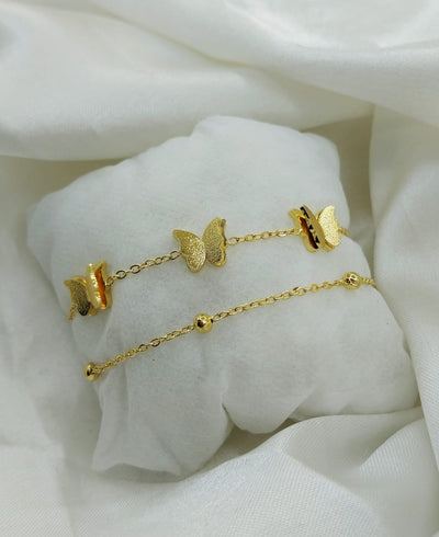 Stainless Steel Double Chain Butterfly Bracelet With Box
