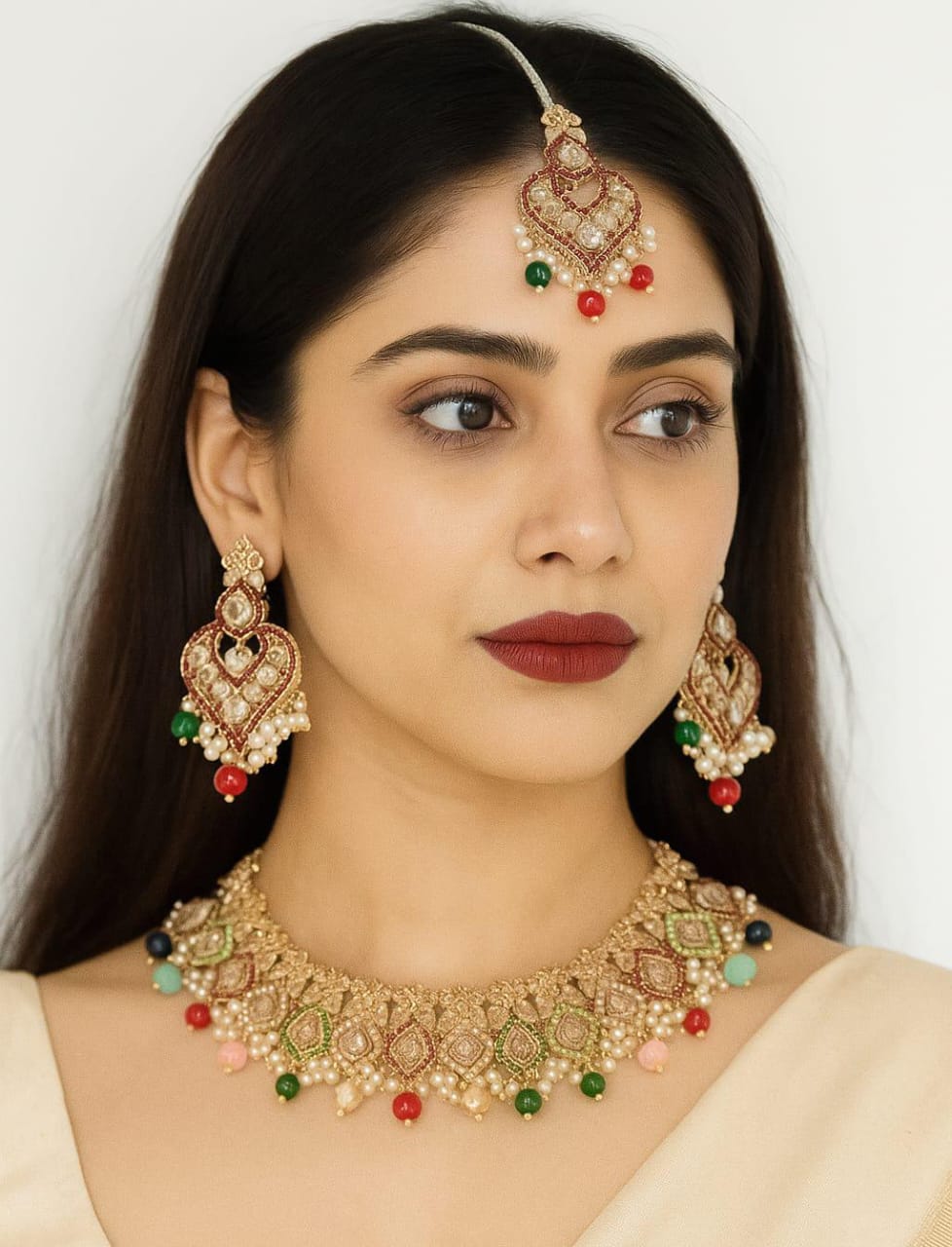 Traditional Choker With Earrings and Tika