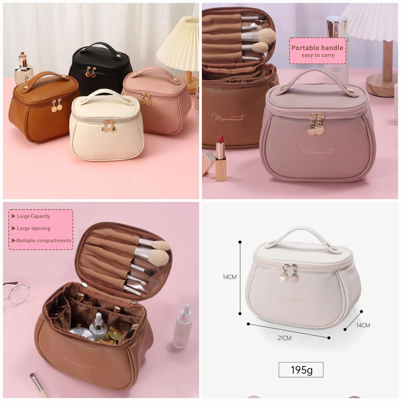 Elegant Double-Zip Cosmetic Organizer Bag with Brush Holder