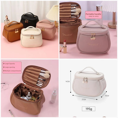 Elegant Double-Zip Cosmetic Organizer Bag with Brush Holder