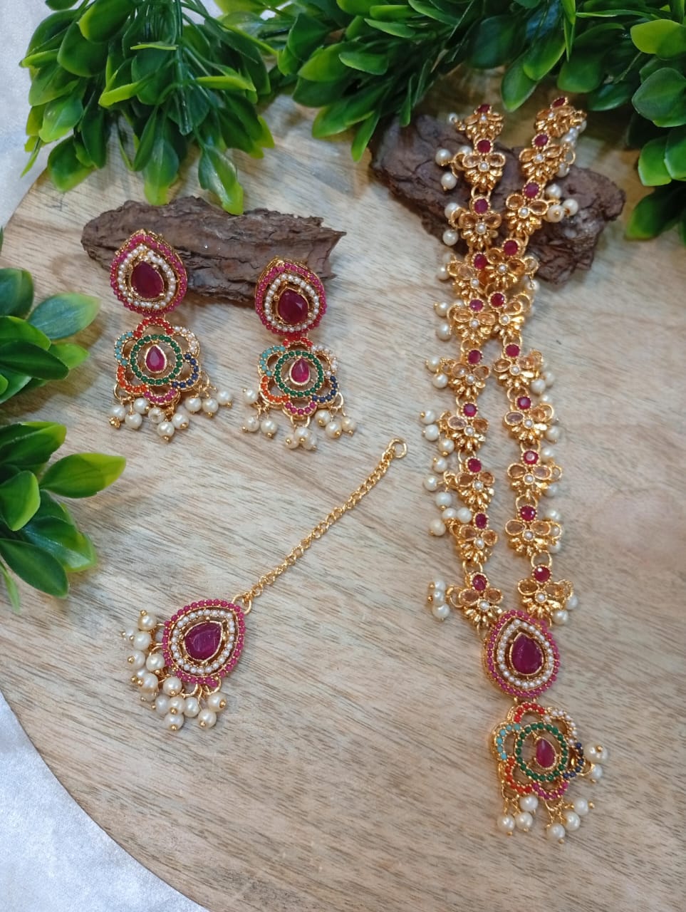 Noratan mala with Earrings and Tika
