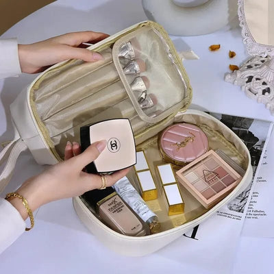 Double Layer Leather Cosmetic Pouch