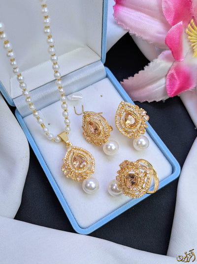 Zircon 3 in 1 Set With Pearl Chain