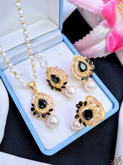 Zircon 3 in 1 Set With Pearl Chain