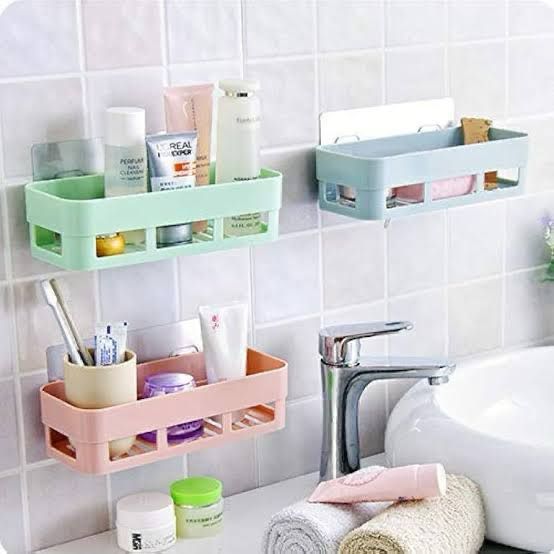 Kitchen/Bathroom Wall Shelf Plastic Self Adhesive Rack