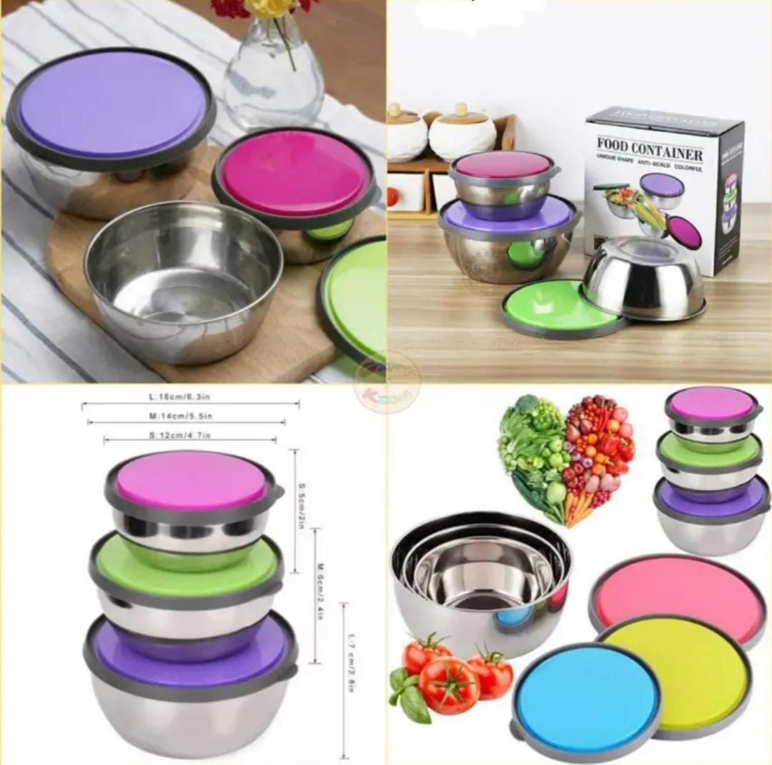 Stainless Steel Colourful 3pcs Bowl Set