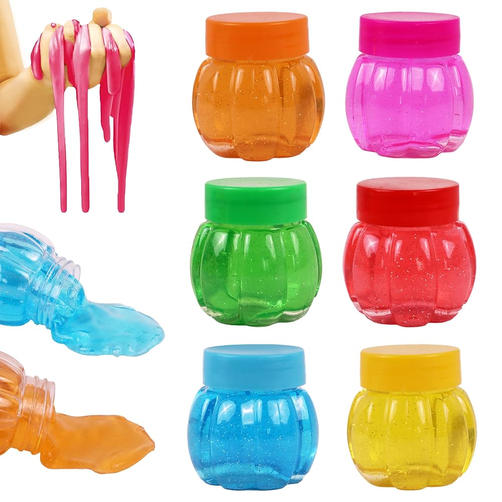 Colorful Glitter Slime Jars – 6pcs Pack | Non-Toxic, Stretchy & Fun Sensory Toy