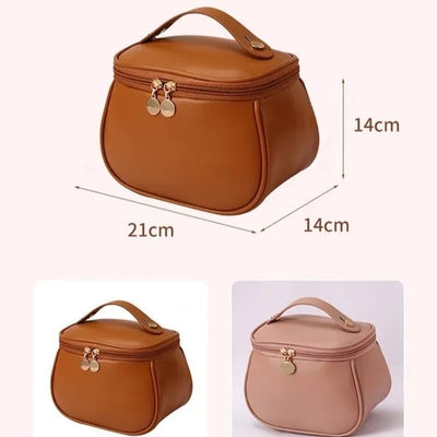 Elegant Double-Zip Cosmetic Organizer Bag with Brush Holder