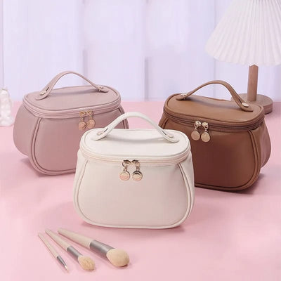 Elegant Double-Zip Cosmetic Organizer Bag with Brush Holder