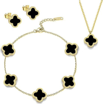 Four Leaf Style Necklace, Earrings and Bracelet Set