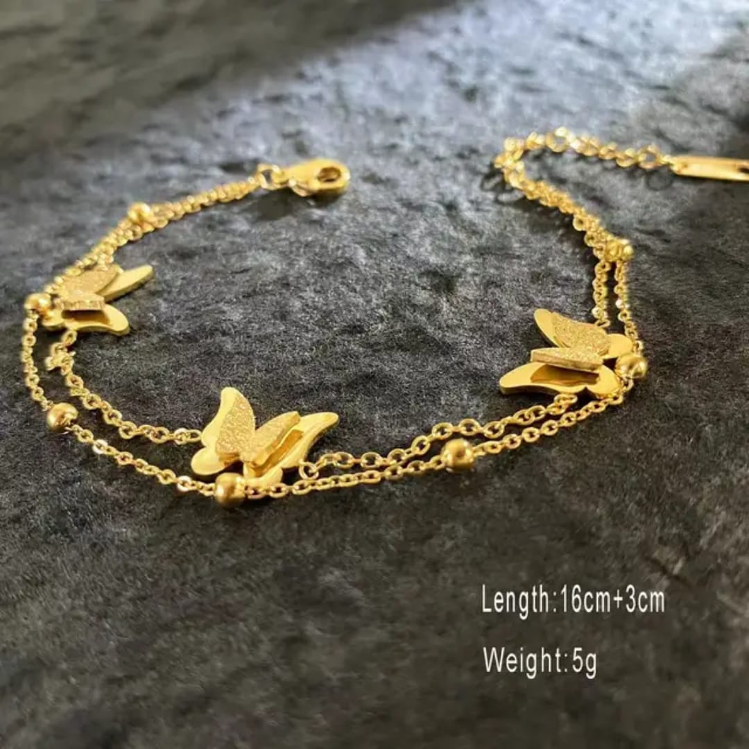 Stainless Steel Double Chain Butterfly Bracelet With Box