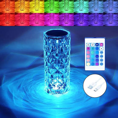 Crystal Diamond LED Table Rechargeable Lamp With 16 Colors and With Remote