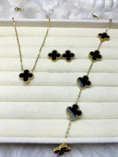 Four Leaf Style Necklace, Earrings and Bracelet Set
