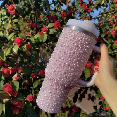 New Pearl Diamond 40oz Fashionable tumblers with straw lid