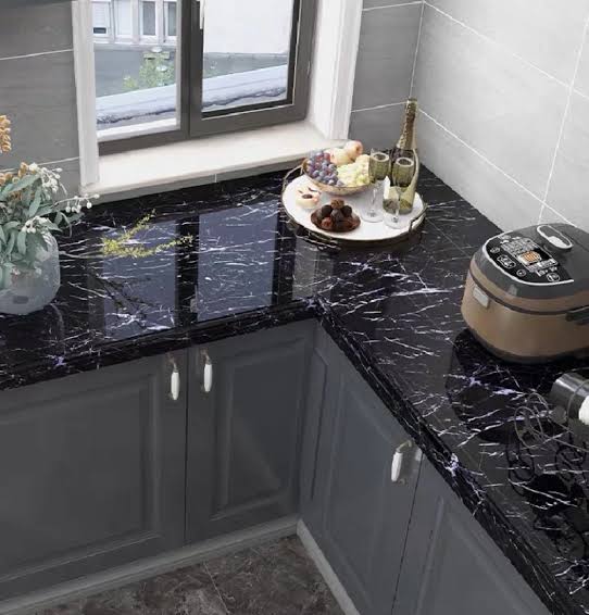 Self Adhesive Black And White  Marble Sheet for Kitchen - Anti Oil and Heat Resistant Wallpaper