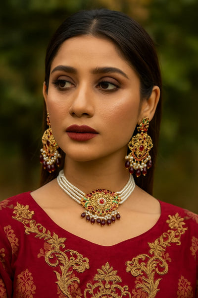 Choker Pearls Necklace and matching Earrings