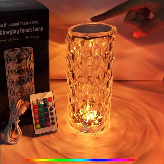 Crystal Diamond LED Table Rechargeable Lamp With 16 Colors and With Remote