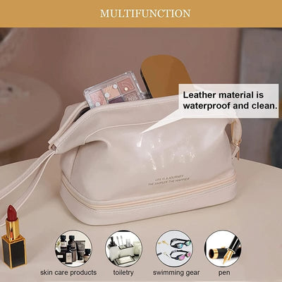 Double Layer Leather Cosmetic Pouch