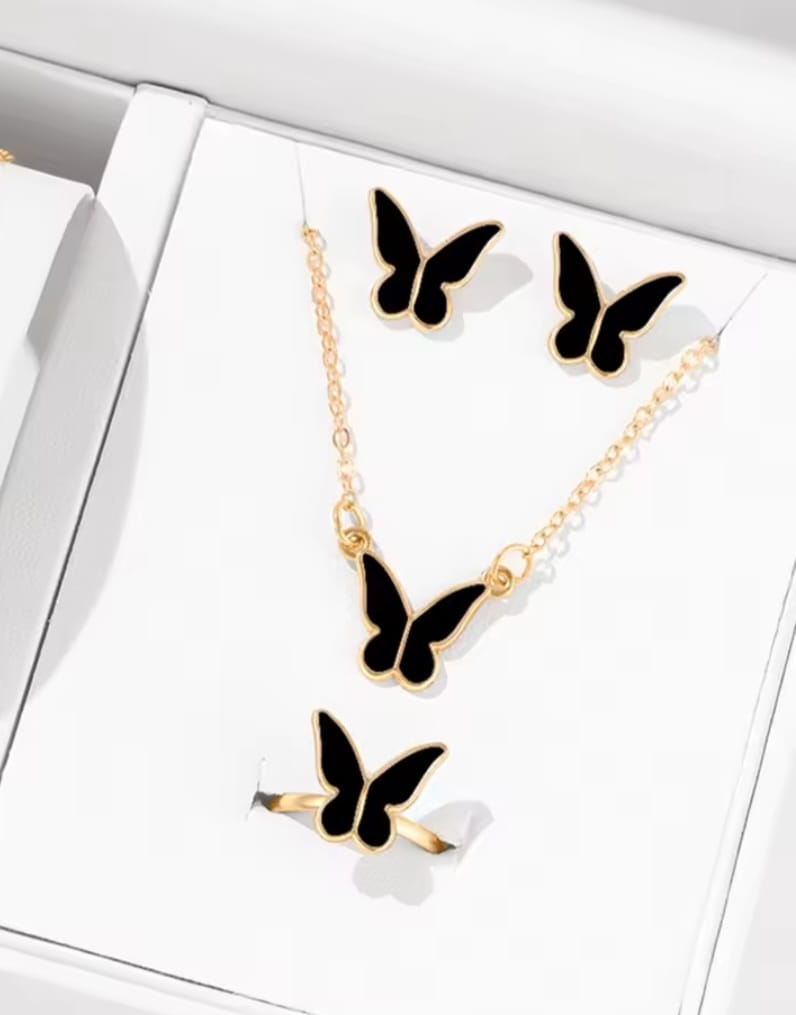 4-Piece Trendy Butterfly Shape Jewelry Set with Bracelet, Earring, Necklace and Ring