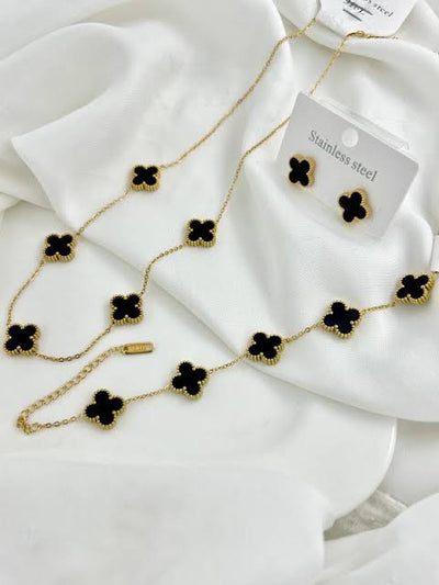 Four Leaf Style Necklace, Earrings and Bracelet Set