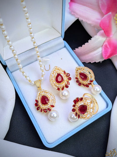 Zircon 3 in 1 Set With Pearl Chain